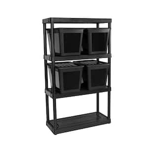 Black 4-Tier Plastic Garage Storage Shelving Unit (33 in. W x 24 in. H x 33 in. D)