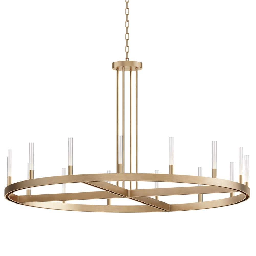 Ovation Gold 15-Light LED Chandelier with Clear Ribbed Glass