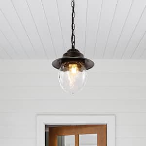 Manteo 8.25 in. 1-Light Oil Rubbed Bronze/Clear Outdoor LED Pendant Farmhouse Industrial Iron/Glass