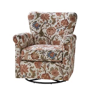 Georg Red Floral Fabric Shakeable Swivel Chair with Roll Armrest