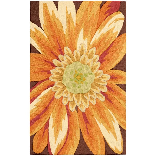 2 ft. x 3 ft. Orange and Yellow Floral Hand Carved Handmade Area Rug