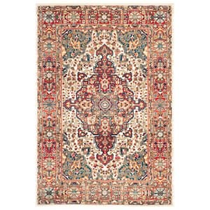 Kashan Ivory/Blue 5 ft. x 7 ft. Antique Border Area Rug