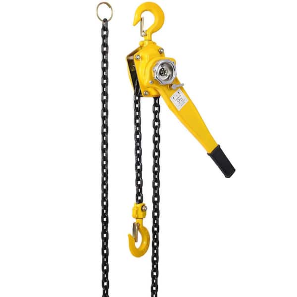 Yellow 10 ft. Heavy Duty Steel Manual Chain Hoist with 2-Heavy Duty Hooks and Ratchet Lever, 3300 lbs. Capacity