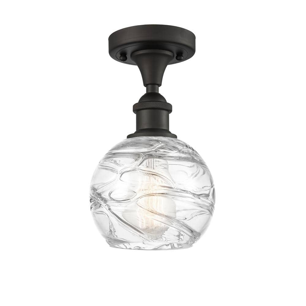 Innovations Athens Deco Swirl 6 in. 1-Light Oil Rubbed Bronze Semi-Flush Mount with Clear Deco Swirl Glass Shade