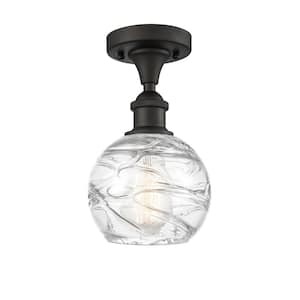 Athens Deco Swirl 6 in. 1-Light Oil Rubbed Bronze Semi-Flush Mount with Clear Deco Swirl Glass Shade