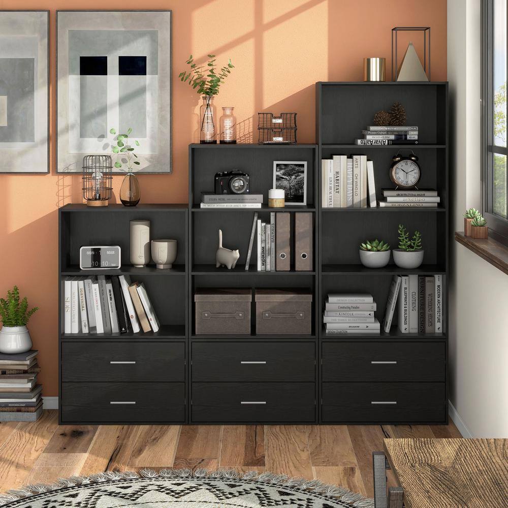 Black 47" Modern Stackable 4-Tier Wood Cube Bookcase