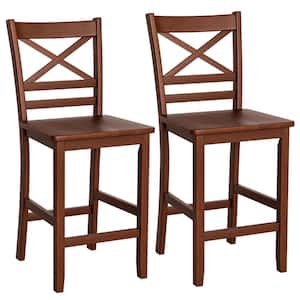 39 in. Antique Walnut Bar Stools 24 in. Counter Height Chairs with Rubber Wood Legs (Set of 2)