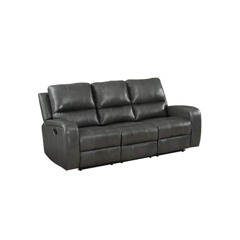 Dark Gray Leather Reclining Sofa with Track Arms