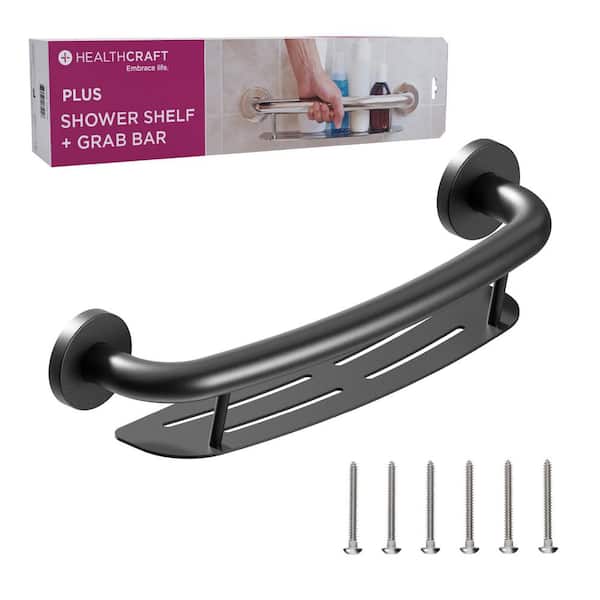 Plus 16 in. Concealed Screw Grab Bar And Shampoo Shelf, 2-In-1 Decorative Grab Bar ADA Compliant in Matte Black