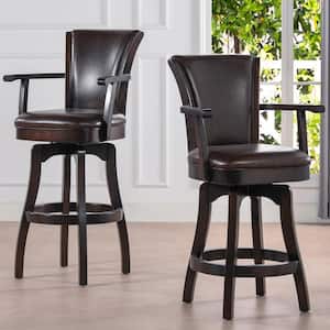Williams 30 in. Swivel Bar Stool with Armrests, Vintage Brown Faux Leather