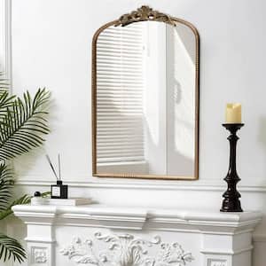 24 in. W x 36 in. H Vintage Antique Gold Arched Ornate Metal Frame Decorative Wall Mirror