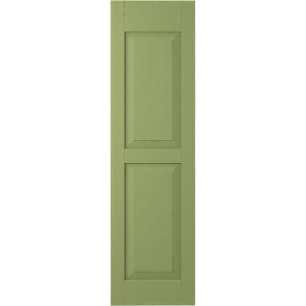 Ekena Millwork 18 in. W x 50 in. H Americraft 2-Equal Flat Panel Exterior Real Wood Shutters Pair in Moss Green