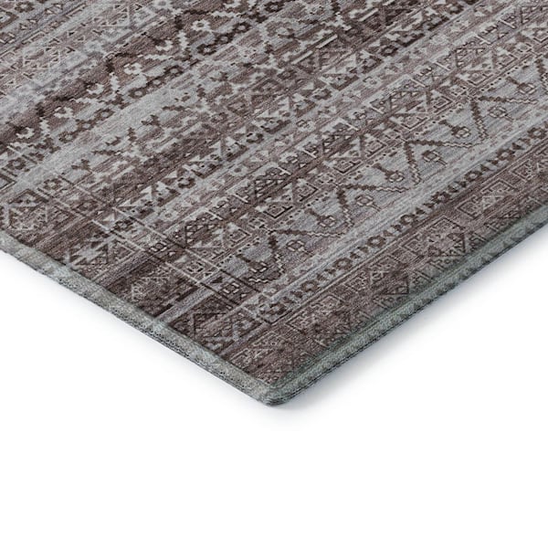 Mayfield Premium Machine Washable Abstract AMF2101 Brown 8 ft. x 8 ft. Round Rug