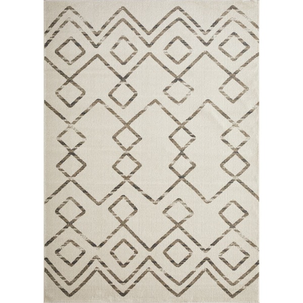 LOOMAKNOTI Taytum Rocey White 7 ft. 10 in. x 9 ft. 10 in. Geometric Polypropylene Indoor Area Rug