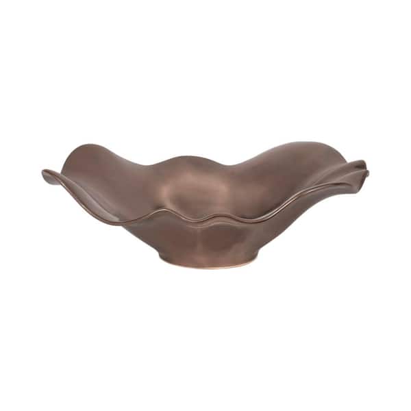 Liv & Skye Bronze Ceramic 18 in. Ruffled Edge Decorative Bowl