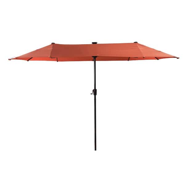 JAYDEN CREATION Bylany 12.5 ft. Metal Market Solar Tilt Patio Umbrella with Crank Lift and LED Lights in Red
