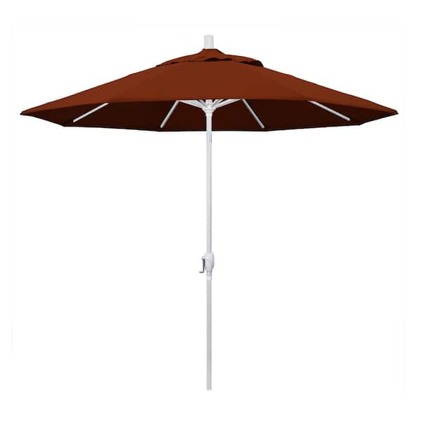 California Umbrella 9 ft. Aluminum Market Push Tilt - M White Patio Umbrella in Brick Pacifica