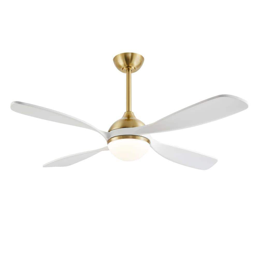 54 in. White And Gold 4-Blade Smart Standard Indoor Ceiling Fan With Remote Control And Light Kit Included