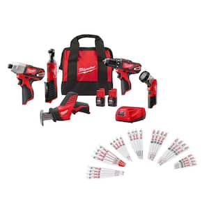 M12 12V Li-Ion Cordless Combo Kit (5-Tool) with Two 1.5Ah Batteries, Charger, Bag with Recip Saw Blade Set (32-Pc)