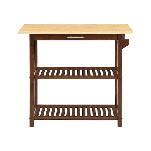 Convenience Concepts Designs2Go Butcher Block and Mahogany Kitchen Prep Island with Drawer