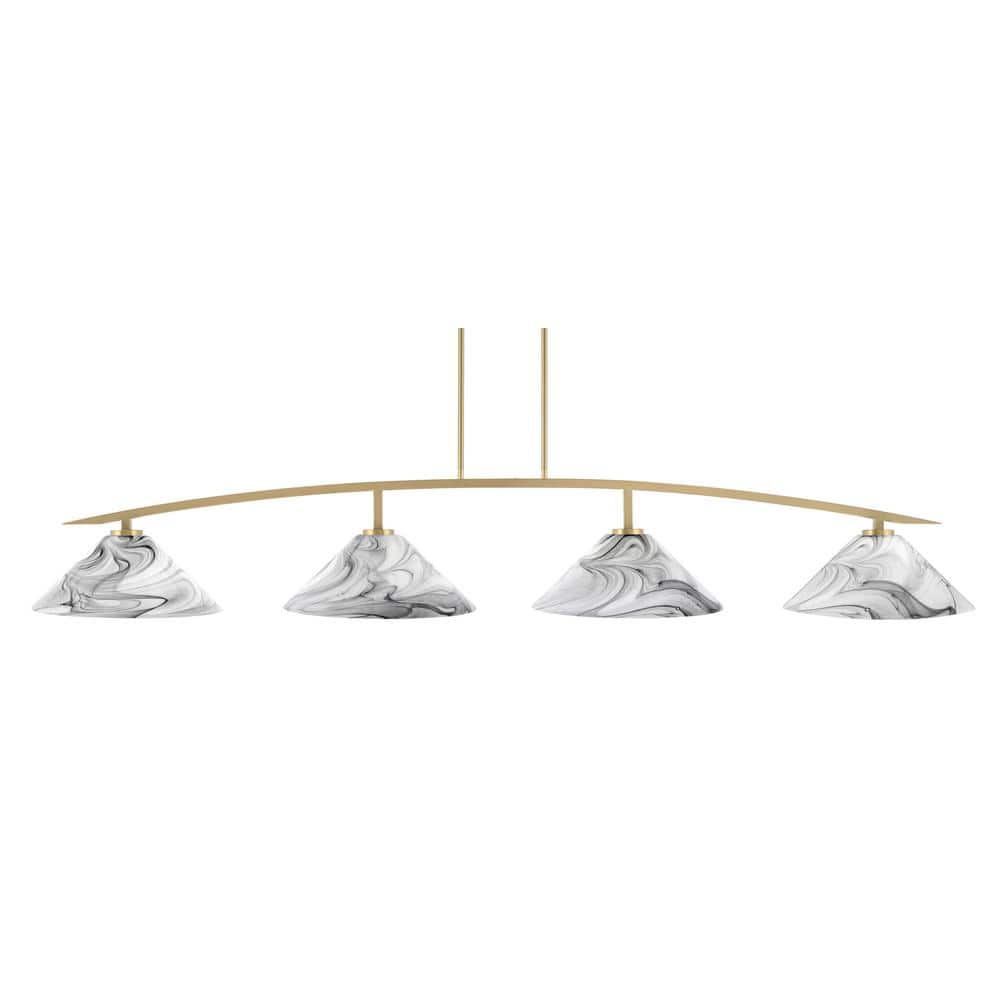 Siena 4-Light New Age Brass Billiard Light with 16 in. Onyx Swirl Glass Sha