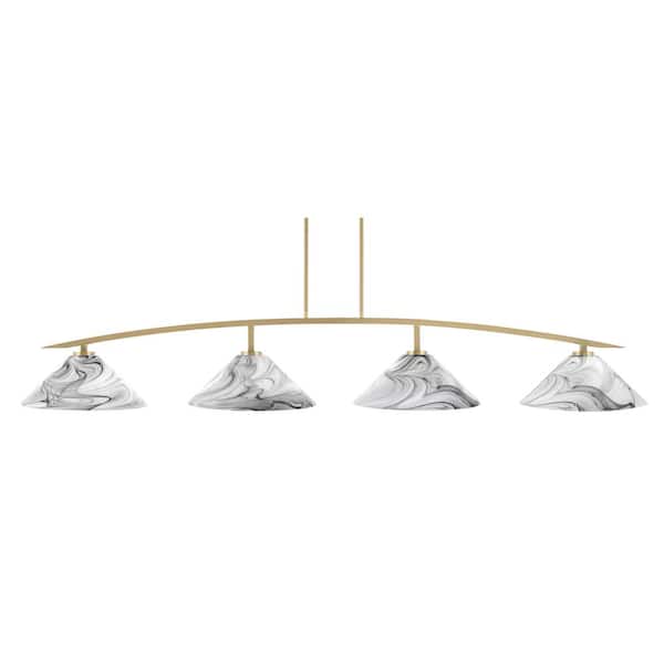 Unbranded Siena 4-Light New Age Brass Billiard Light with 16 in. Onyx Swirl Glass Shades, no bulbs included