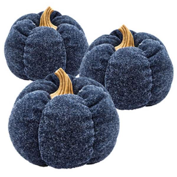 8 in. Drak Blue Polyester Harvest Festival Pumpkin Ornament Decor