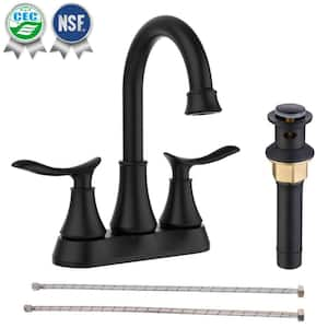 4 in. Centerset Double Handle High Arc Bathroom Faucet with Pop-up Drain in Matt Black