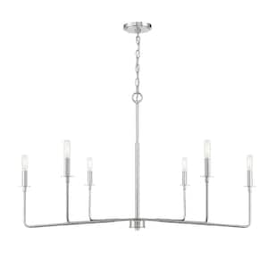 Salerno 42 in. W x 25 in. H 6-Light Polished Nickel Wide Chandelier with No Bulbs Included