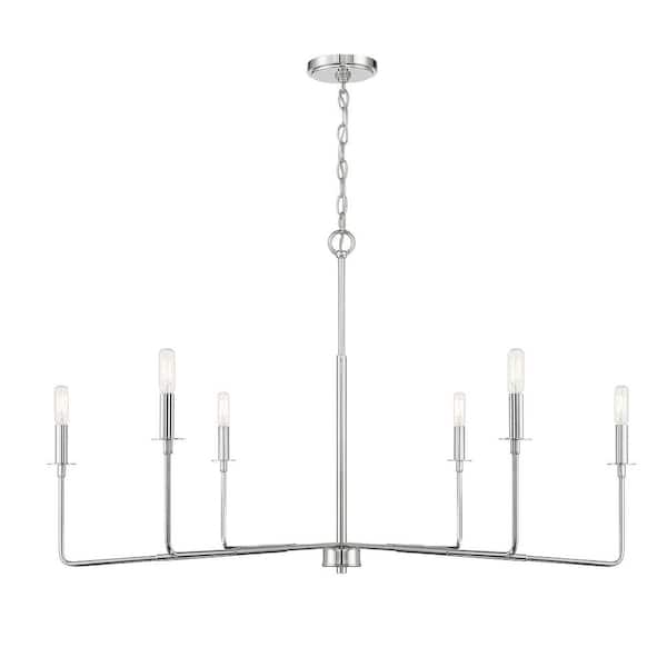 Savoy House Salerno 42 in. W x 25 in. H 6-Light Polished Nickel Wide Chandelier with No Bulbs Included