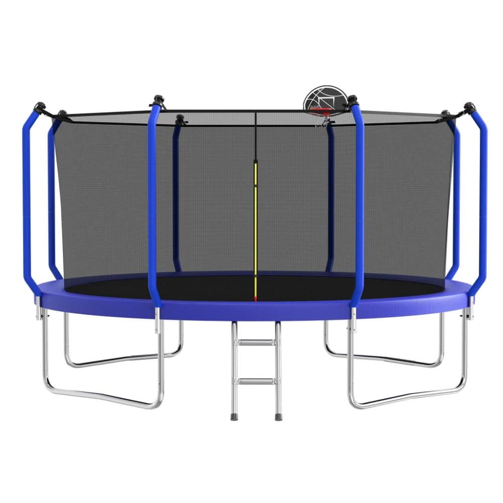 14 ft. Blue Trampoline with Basketball Hoop and Enclosure Net