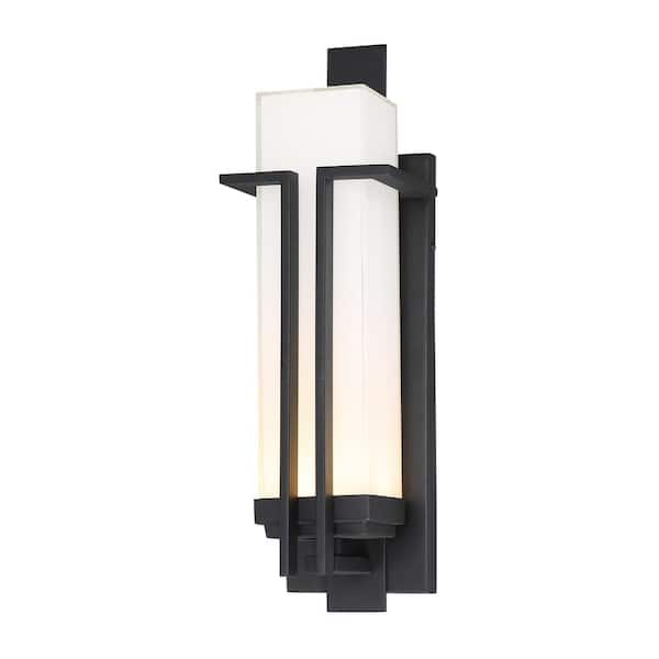 Minka Lavery Tish Mills 1-Light Sand Black LED Outdoor Lantern Light Sconce with Frosted White Glass