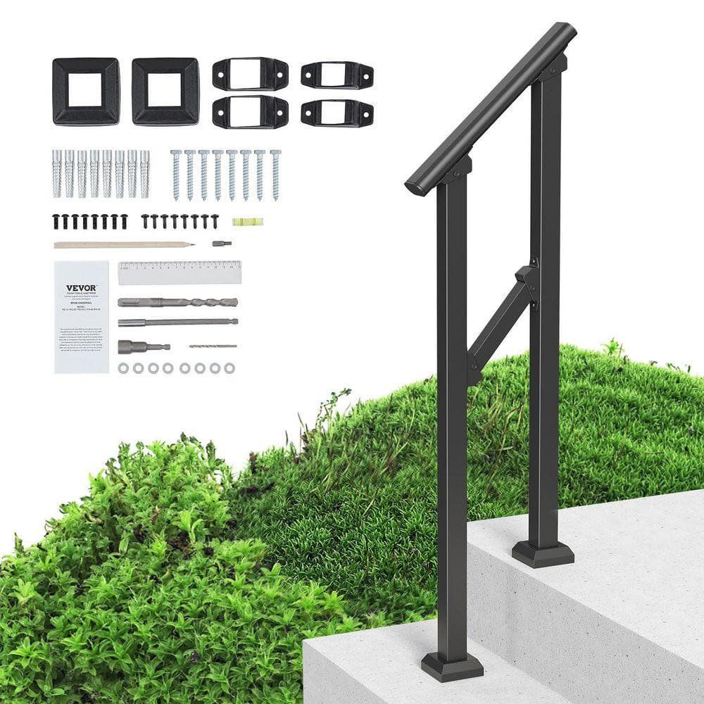 VEVOR Handrails for Outdoor Steps 1-2 Step Hand Rail Kit Transitional Carbon Steel Railings Black 36.2 in. H x 3.3 in. W (SvQmIszXC8njKjL)