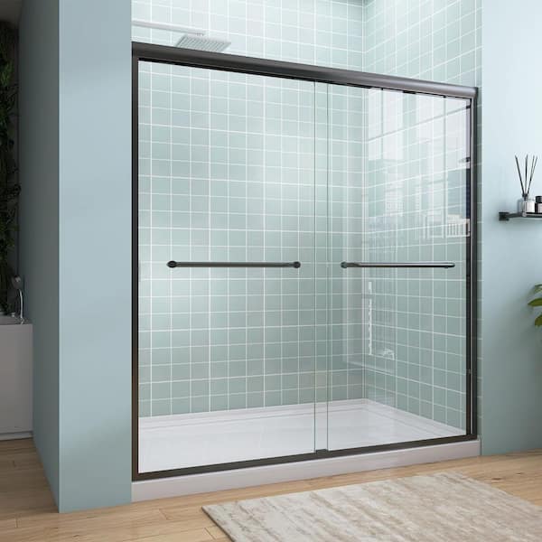62-66 in. W x 72 in. H Semi-Frameless Sliding Bypass Glass Shower Door in Matte Black 1/4 in. Tempered Glass