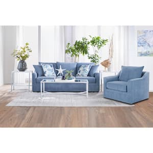 New Classic Furniture Sylvie 2-piece Blue Slate Polyester Living Room Set with Couch and Accent Armchair Set