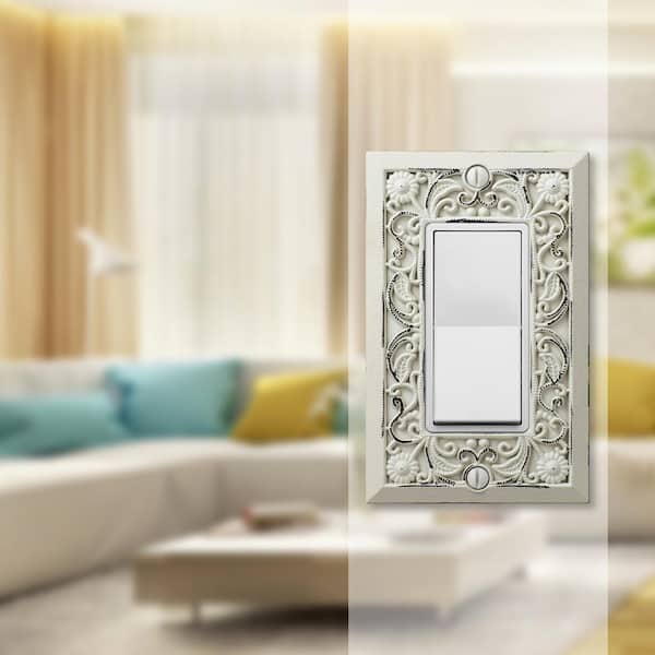 Filigree 1 Gang Rocker Metal Wall Plate - Antique White