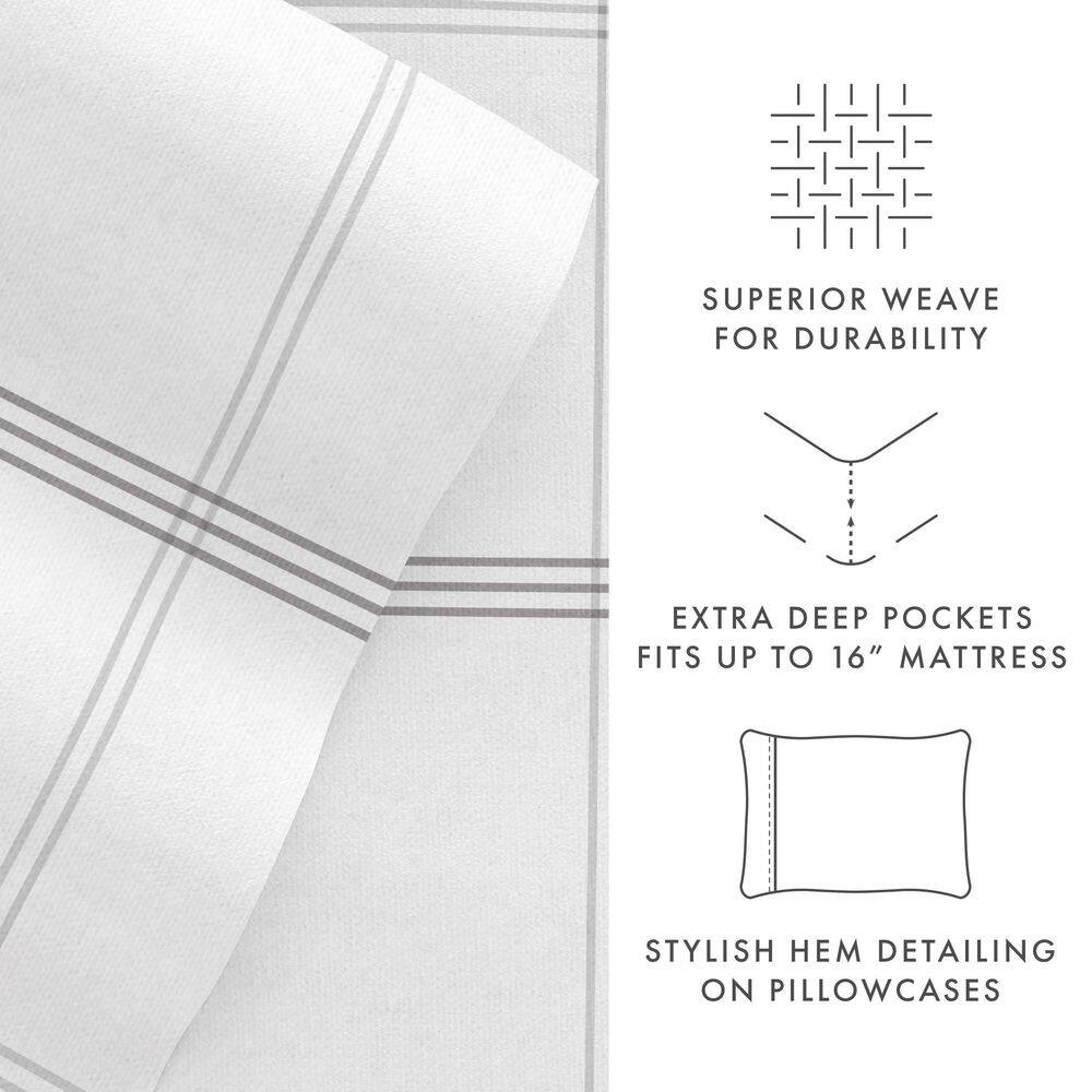 California King Gray and White Cotton Flannel Deep Pocket Sheet Set