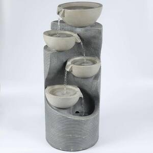 Modern Gray Resin Tiered Bowls Outdoor Fountain with Lights