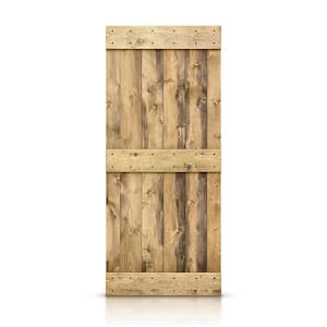 24 in. x 84 in. Distressed Mid-Bar Series Weather Oak Solid Knotty Pine Wood Interior Sliding Barn Door Slab