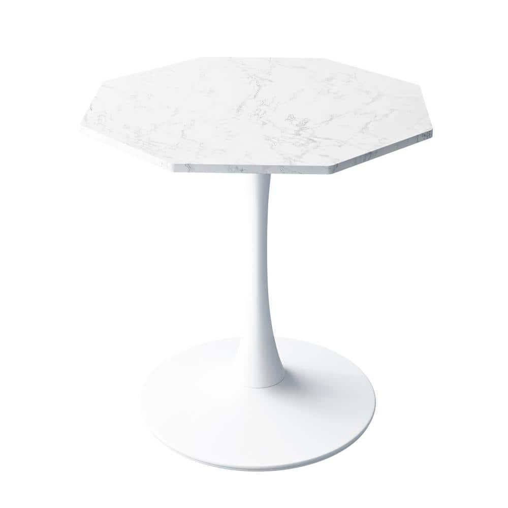 31.5 in. Modern White Octagonal Marble Coffee Table with Metal Base for Din