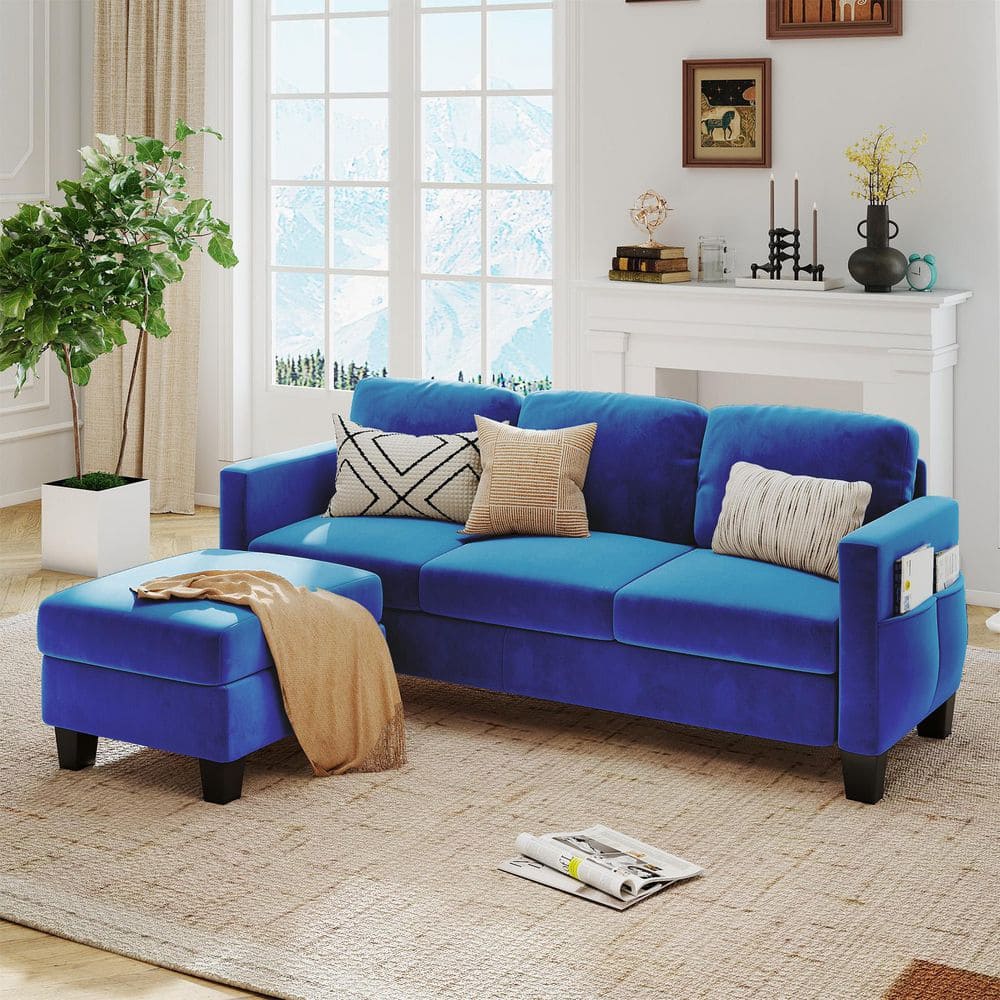 PINMOCO 67 in. Velvet L-Shaped Sofa Modular Sofa with Storage