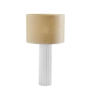 29 in. Beige Transitional Integrated LED Bedside Table Lamp with Beige Fabric Shade