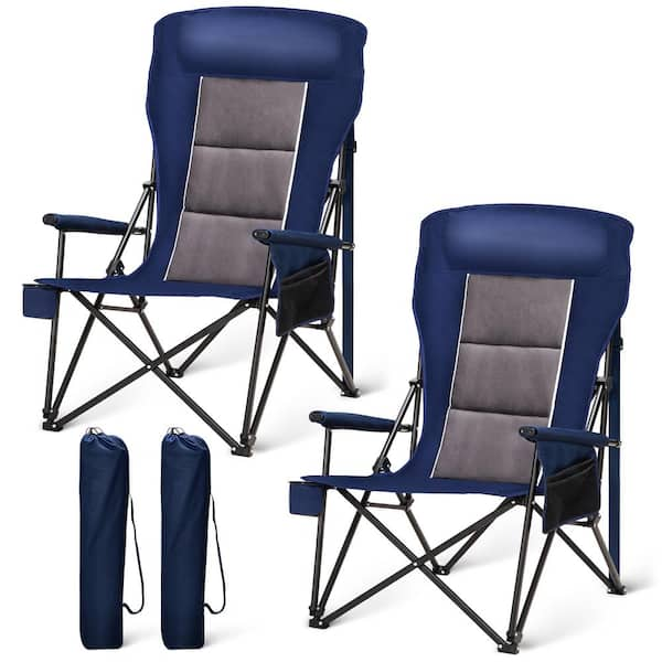 Oversize Folding Camping Chair with High Back Cup Holder Side Pocket (2-Pack)