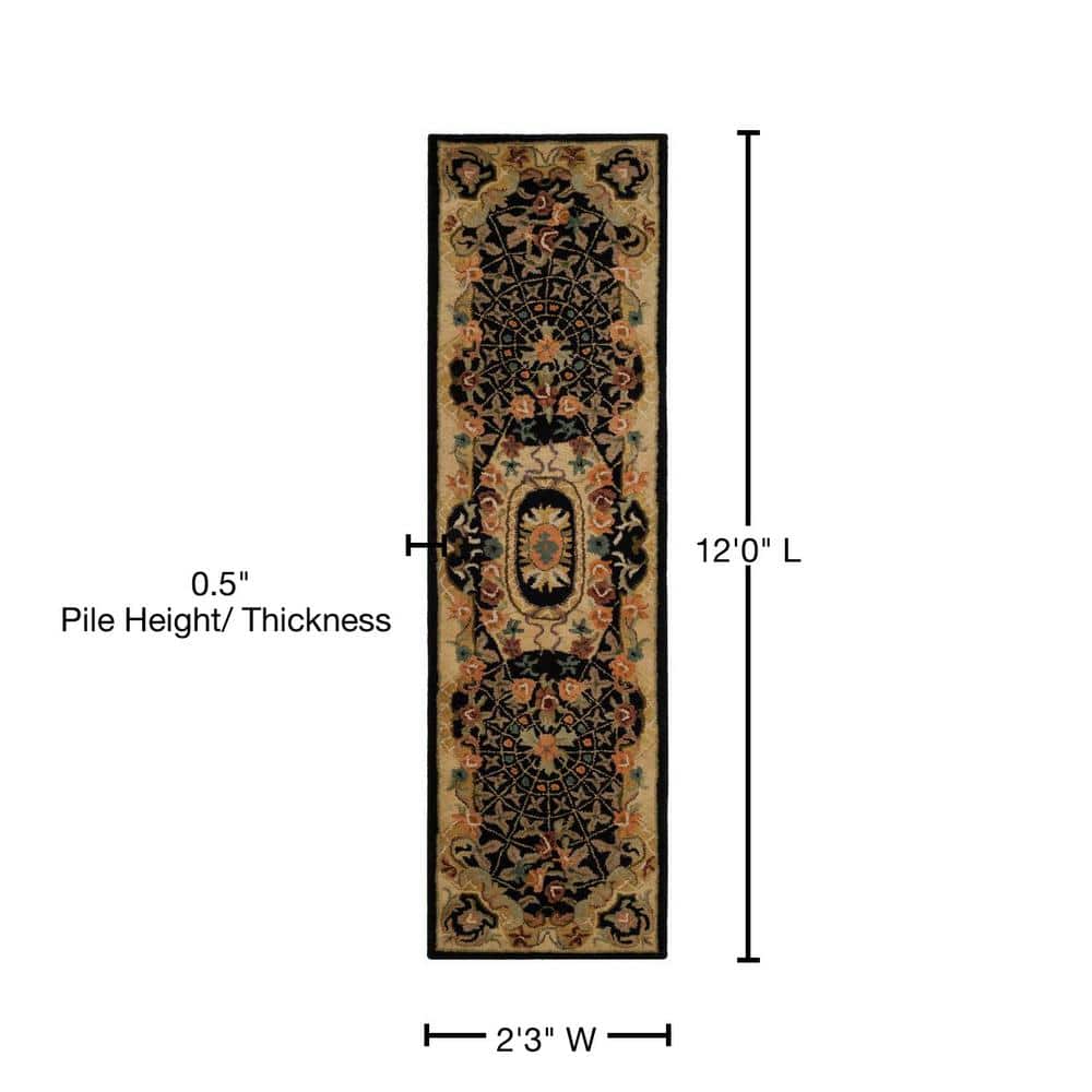 Classic CL304 Hand Tufted Runner Rug - Black/Gold - 2'3"x12' - Safavieh.