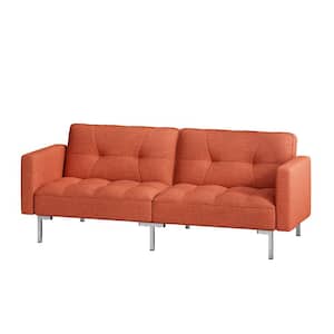 75 in. Square Arm Linen Straight Sectional Sofa with Handy Side Pocket in Orange