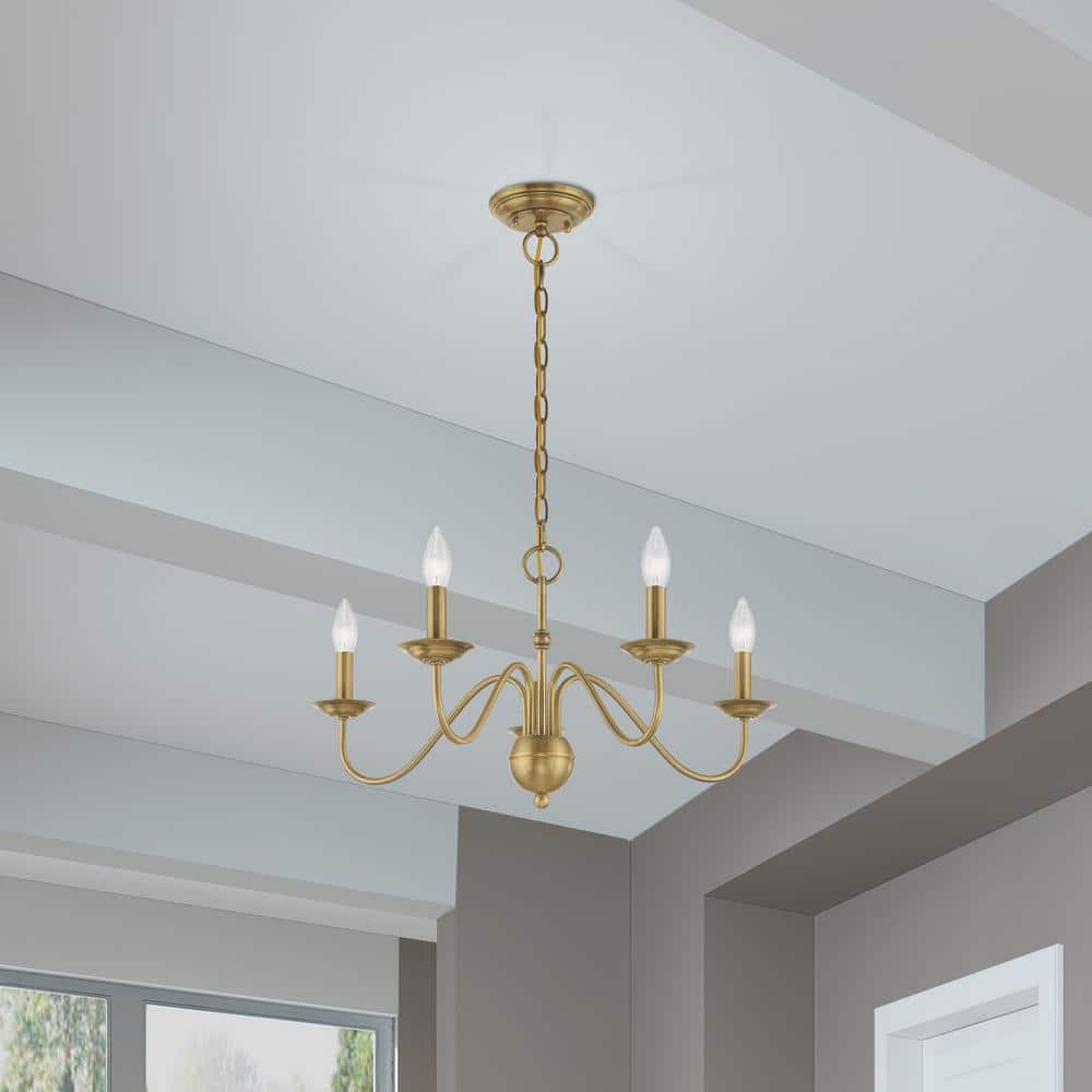 Elegant Antique Brass 5-Light Taper Candle Chandelier