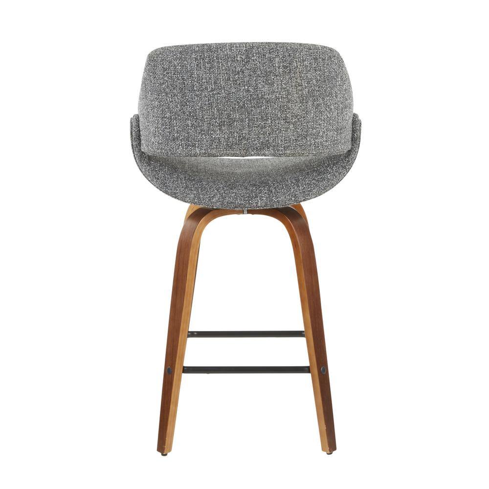 Flared Walnut Gray Swivel Counter Stool, Mid-Century Modern