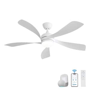 Blade Span 52 in. Smart Indoor/Outdoor White Low Profile Ceiling Fan with LED Light and Remote Control