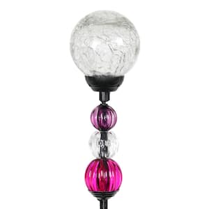 Solar Crackle Ball and Bead 2.46 ft. Clear Metal Garden Stake