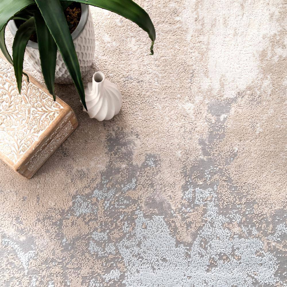 Beige and Gray Abstract Synthetic Rectangular Area Rug
